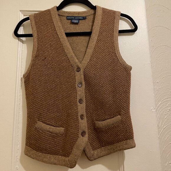 Vintage Ralph Lauren Wool Brown Houndstooth Sweater Vest Size S - Picture 1 of 5